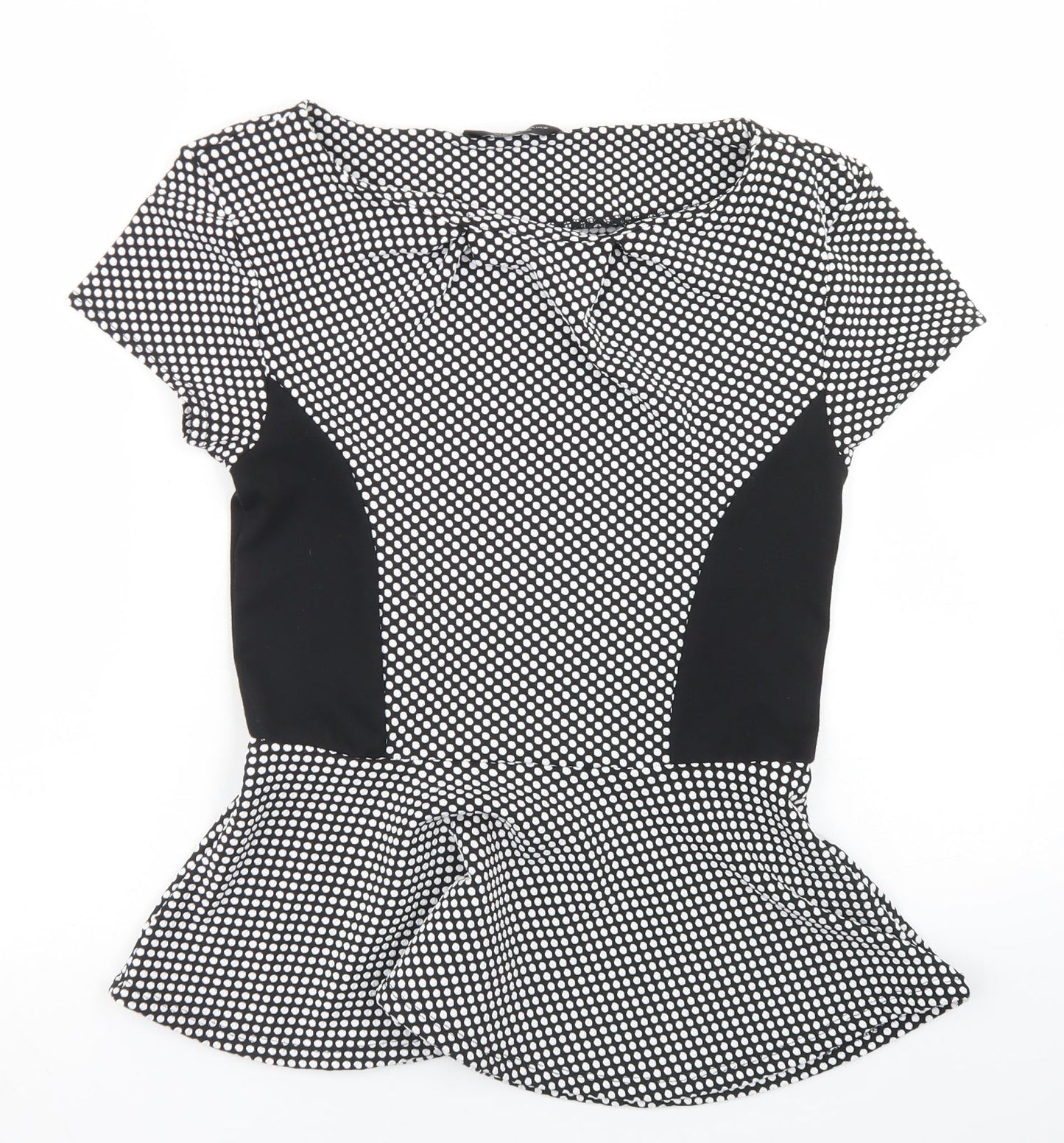 Dorothy Perkins Womens Black Polka Dot Polyester Basic T-Shirt Size 12 Round Neck