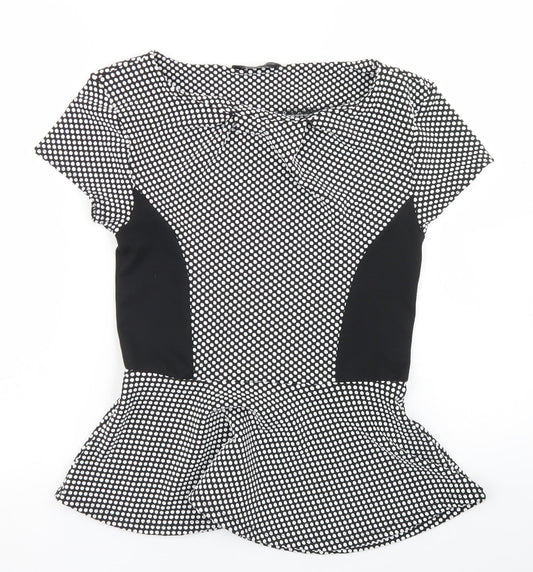 Dorothy Perkins Womens Black Polka Dot Polyester Basic T-Shirt Size 12 Round Neck