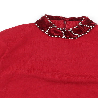 Darling Womens Red High Neck  Rayon Pullover Jumper Size 12