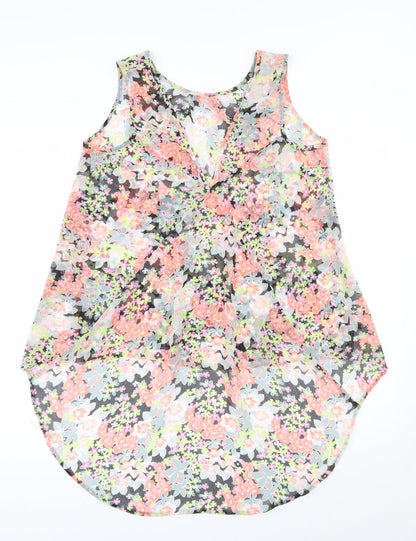 Oasis Womens Multicoloured Floral Polyester Basic Blouse Size 10 Scoop Neck