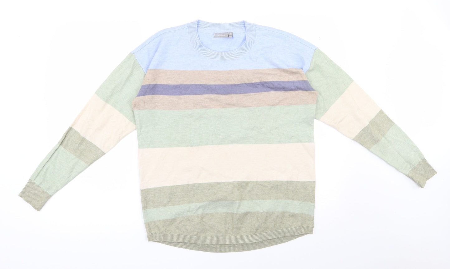 Fransa Womens Multicoloured Round Neck Striped Viscose Pullover Jumper Size S