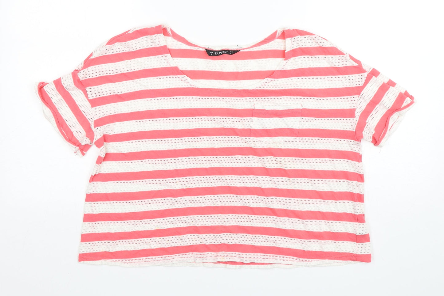 Dunnes Stores Womens Multicoloured Striped Cotton Basic T-Shirt Size S Round Neck