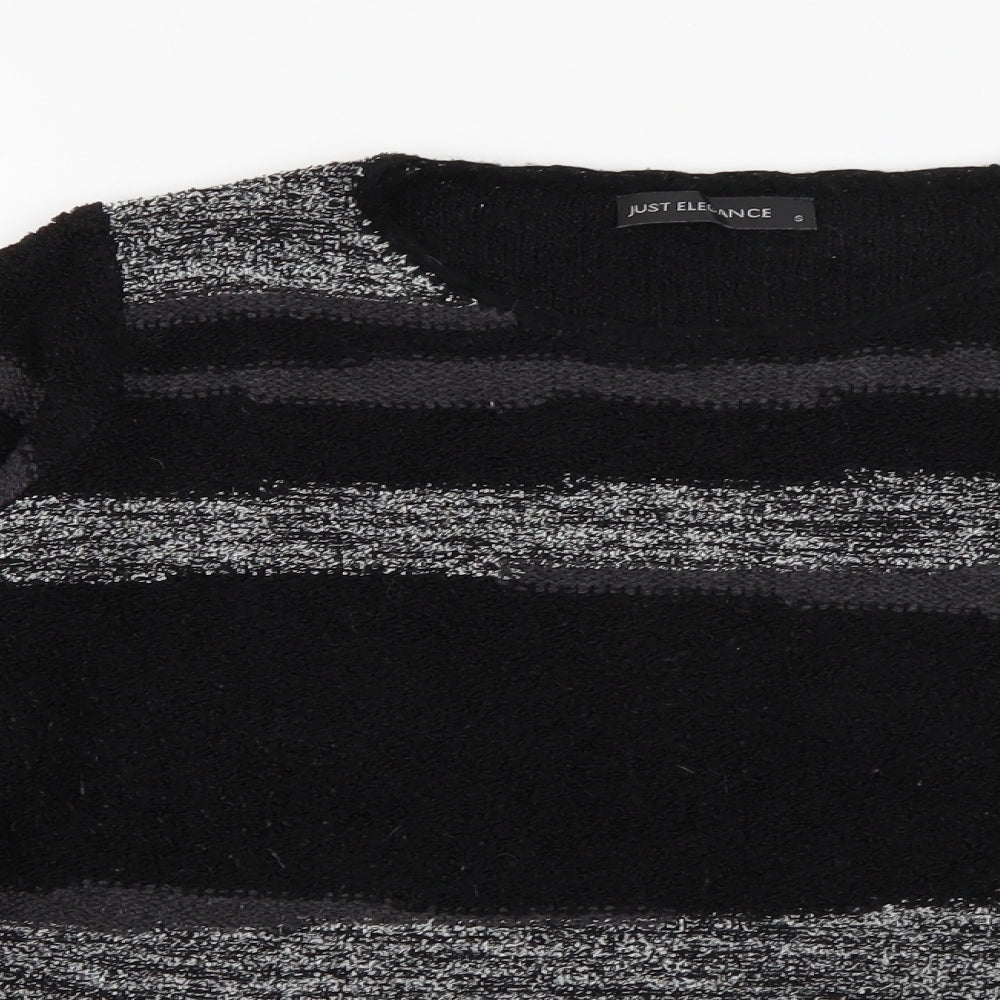 Just Elegance Womens Black Round Neck Striped Acrylic Pullover Jumper Size S