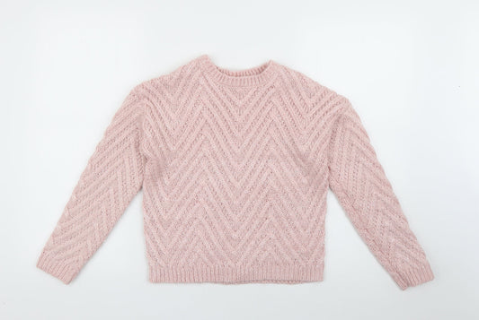 Minoti Girls Pink Crew Neck  Acrylic Pullover Jumper Size 9-10 Years