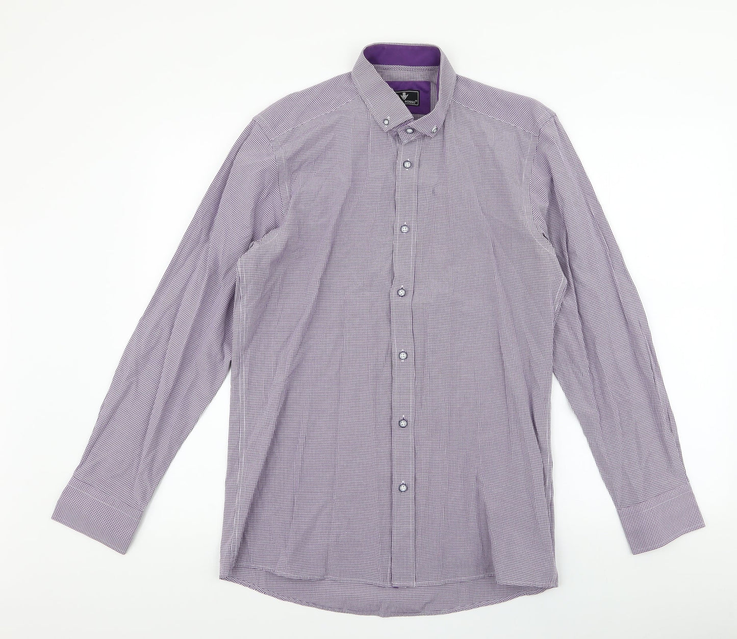Daniel Rosso Mens Purple Plaid Cotton  Button-Up Size M Collared Button