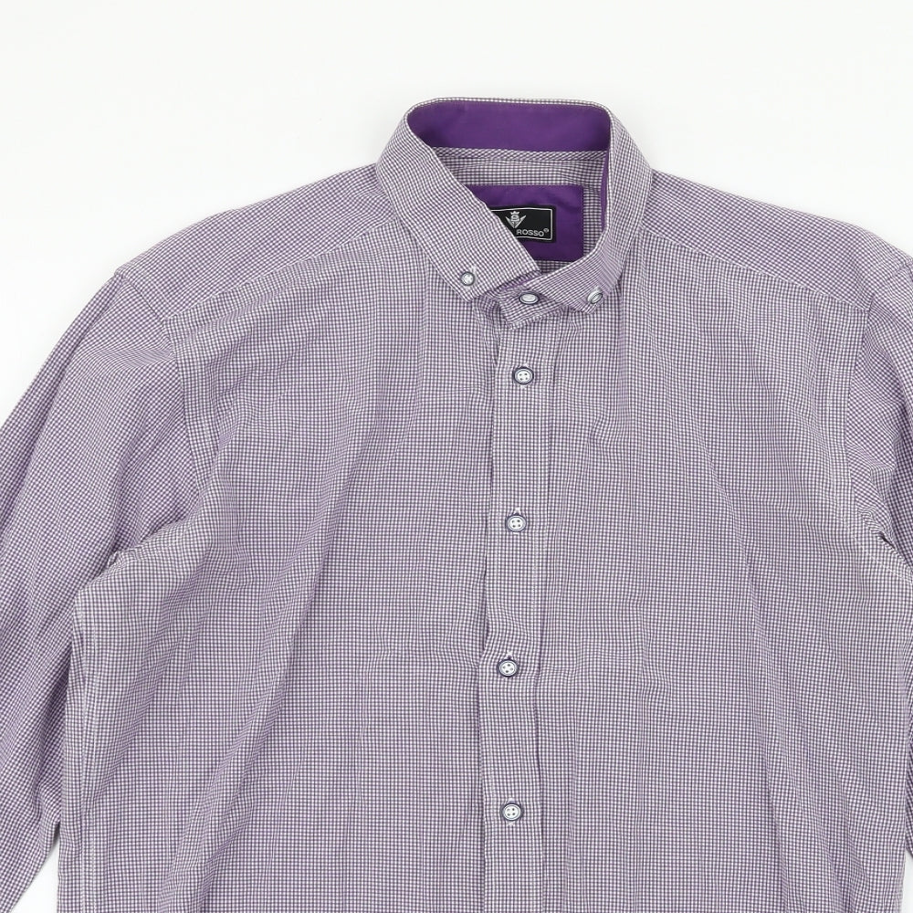 Daniel Rosso Mens Purple Plaid Cotton  Button-Up Size M Collared Button