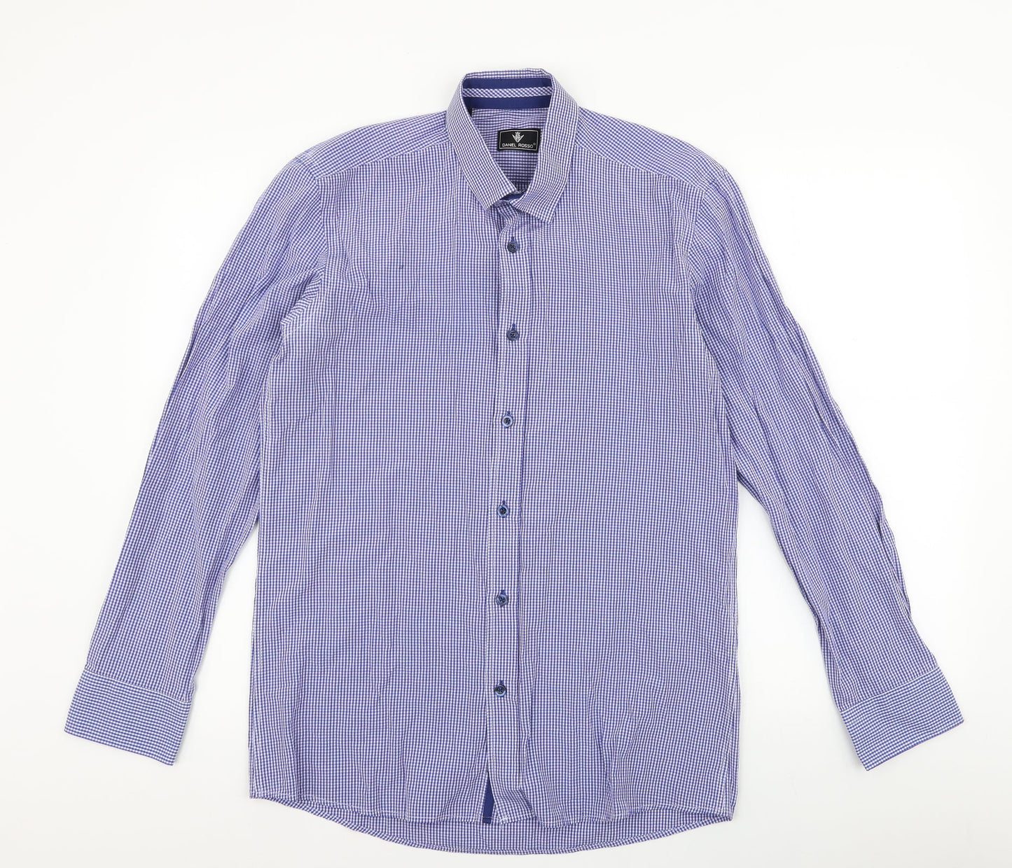 Daniel Rosso Mens Blue Plaid Cotton  Button-Up Size M Collared Button