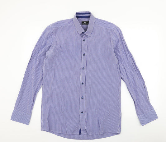 Daniel Rosso Mens Blue Plaid Cotton  Button-Up Size M Collared Button