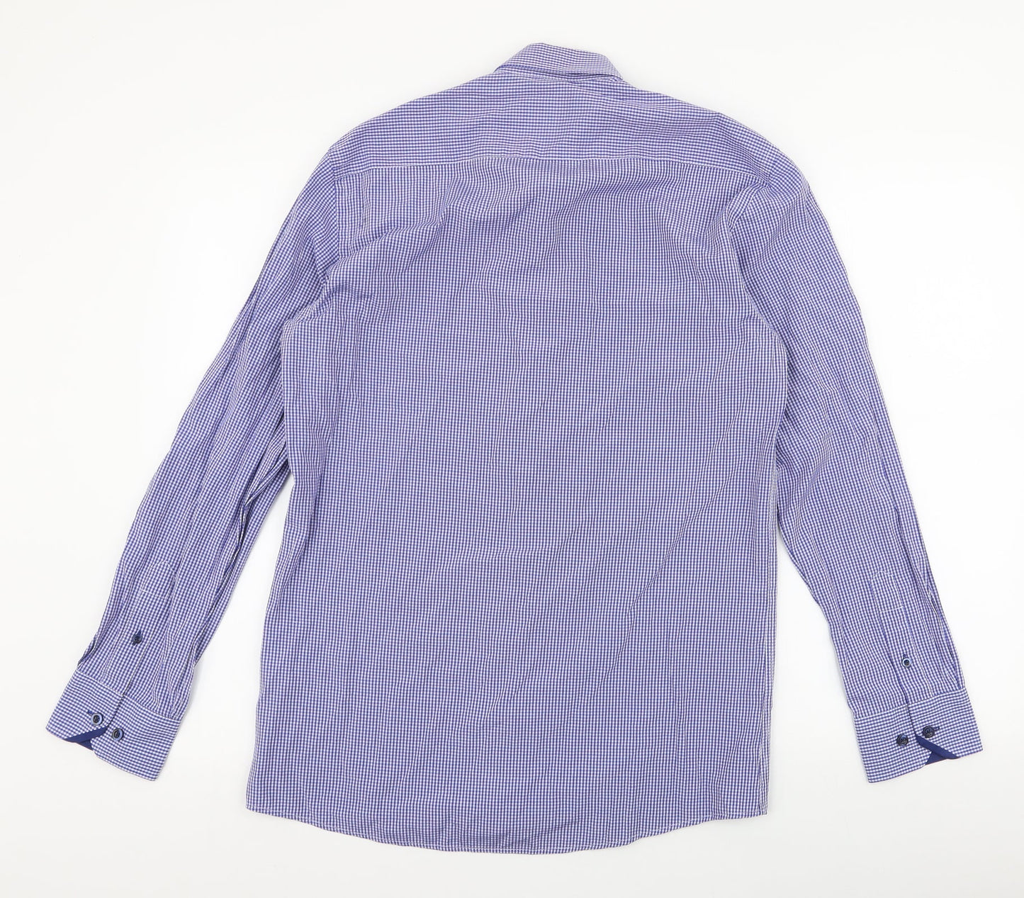 Daniel Rosso Mens Blue Plaid Cotton  Button-Up Size M Collared Button