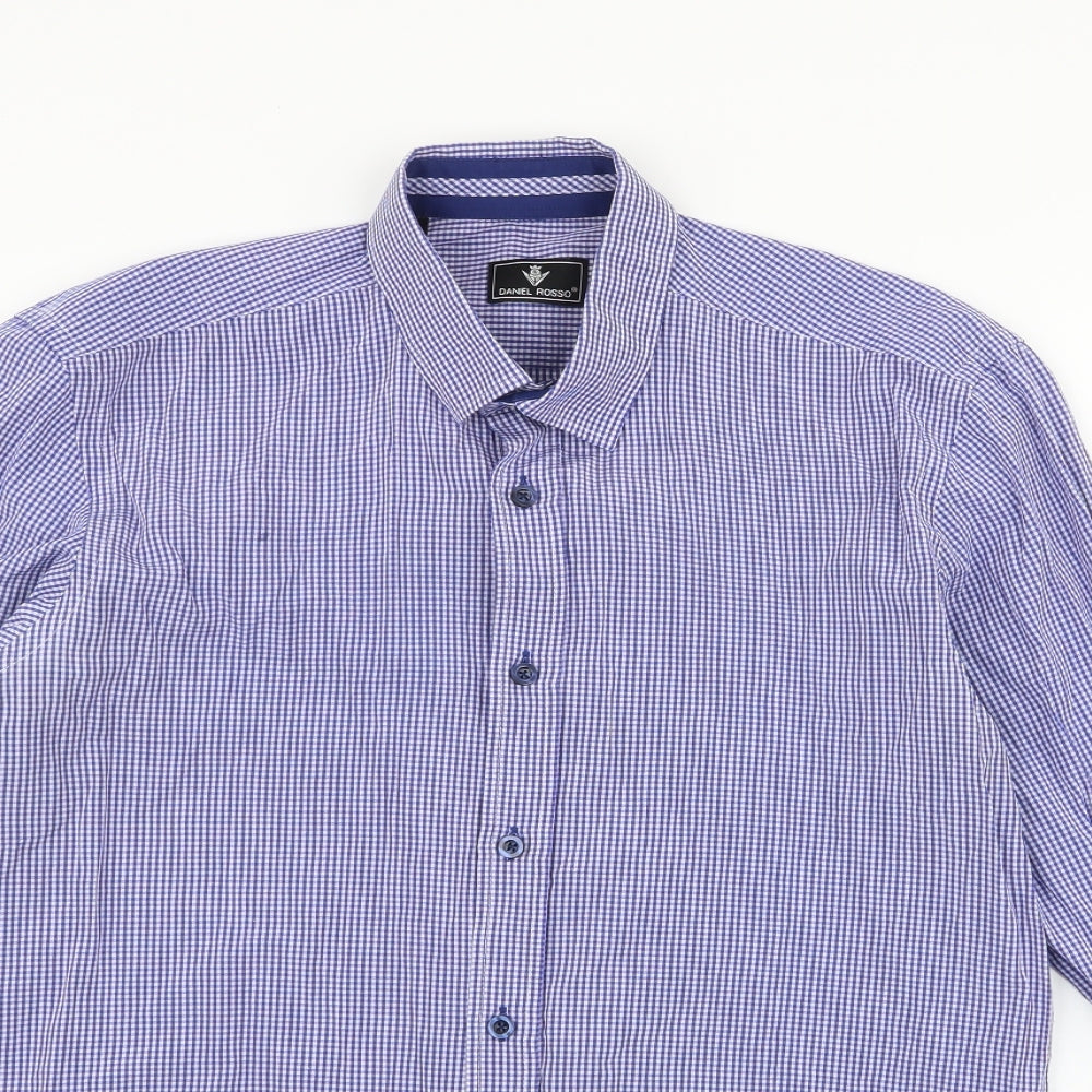Daniel Rosso Mens Blue Plaid Cotton  Button-Up Size M Collared Button