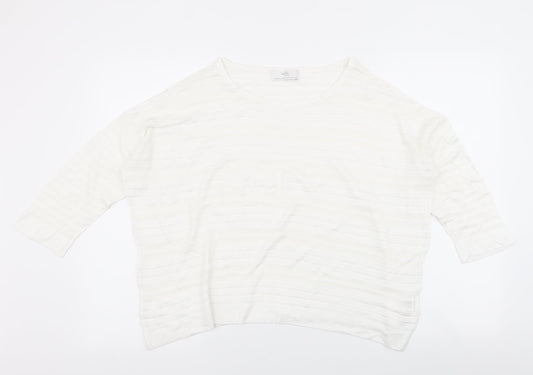 Wallis Womens White Striped Viscose Jersey Blouse Size M Boat Neck