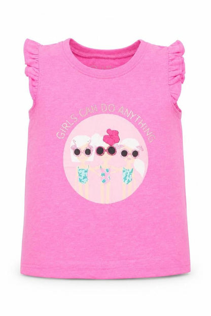 E-vie Girls Pink  Polyester Jersey Tank Size 12-18 Months Round Neck Pullover - Girls Can Do Anything