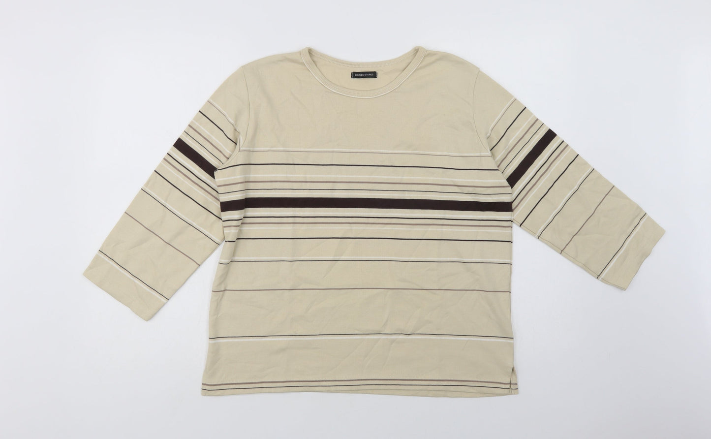 Dunnes Stores Womens Beige Striped Cotton Basic Blouse Size 10 Crew Neck