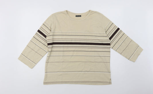 Dunnes Stores Womens Beige Striped Cotton Basic Blouse Size 10 Crew Neck