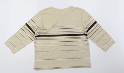 Dunnes Womens Beige Striped Cotton Basic Blouse Size 10 Crew Neck