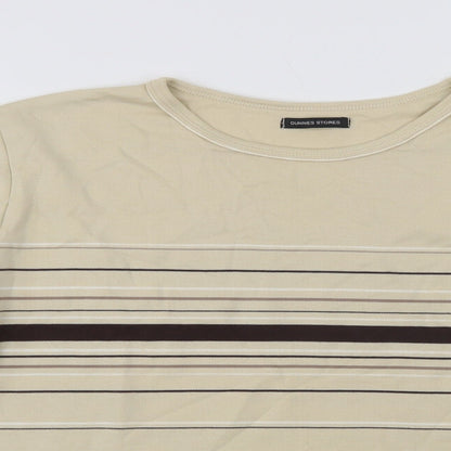 Dunnes Womens Beige Striped Cotton Basic Blouse Size 10 Crew Neck