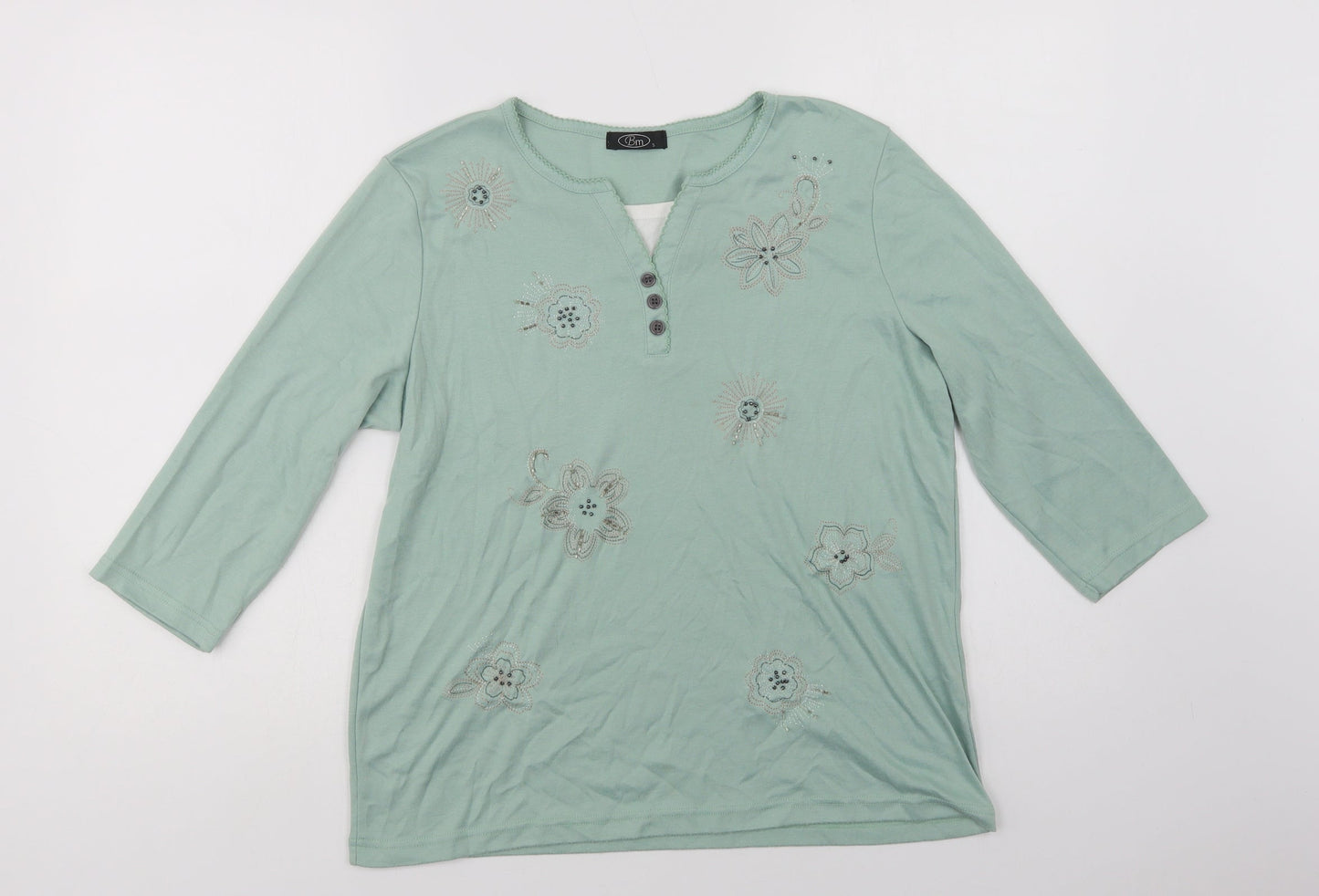 Bonma Womens Green  Polyester Basic Blouse Size S Henley