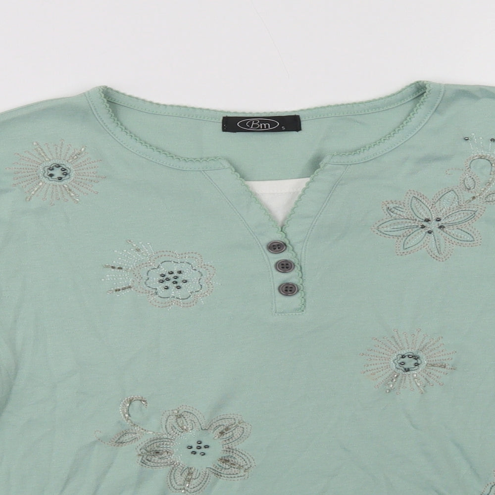 Bonma Womens Green  Polyester Basic Blouse Size S Henley