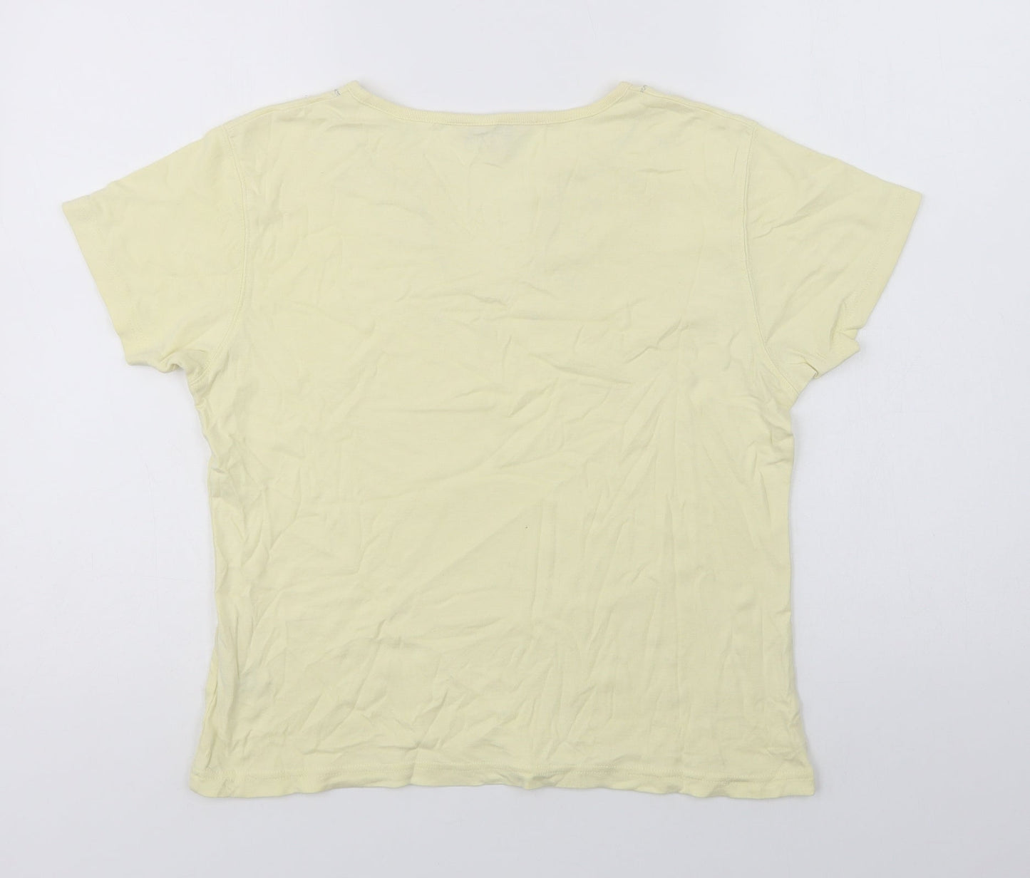 EWWM Womens Yellow  Cotton Basic T-Shirt Size M V-Neck