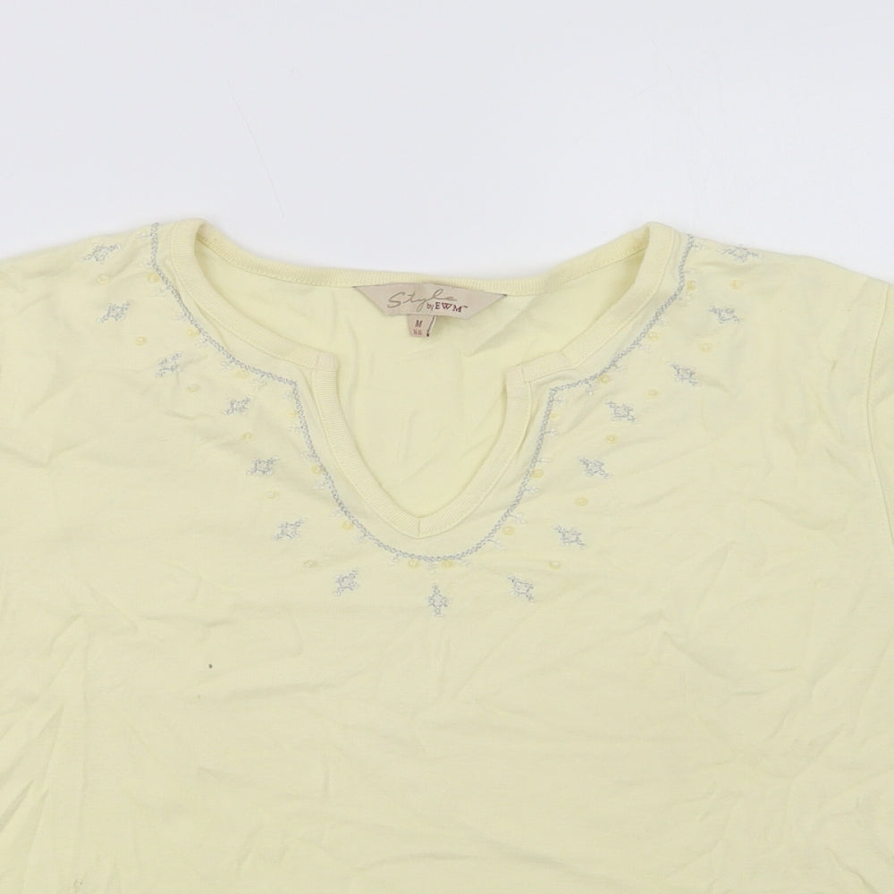 EWWM Womens Yellow  Cotton Basic T-Shirt Size M V-Neck