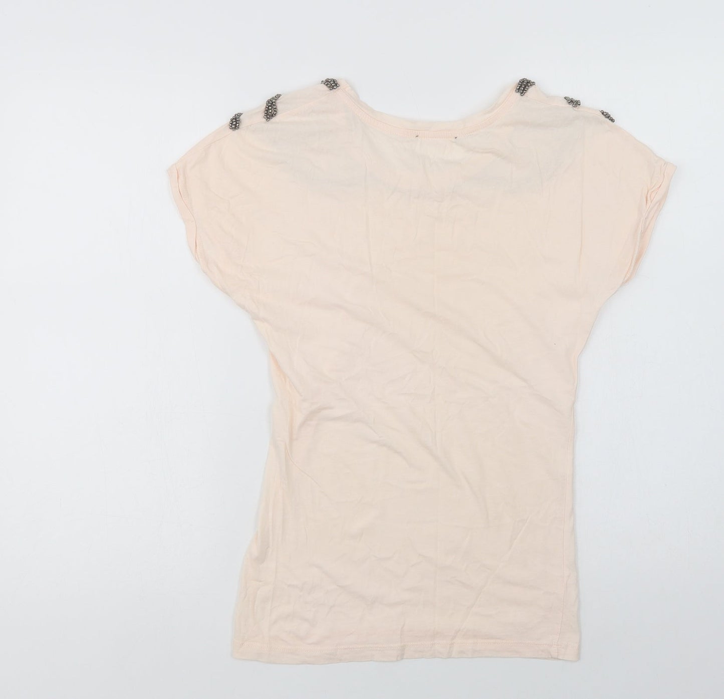 Preworn Womens Pink   Basic T-Shirt Size 8 Crew Neck - Embellished Neckline