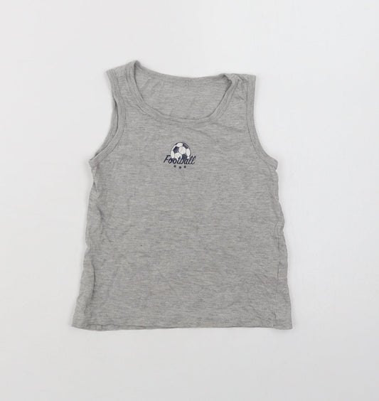 Primark Boys Grey  Cotton Basic Tank Size 6-7 Years Crew Neck  - Football