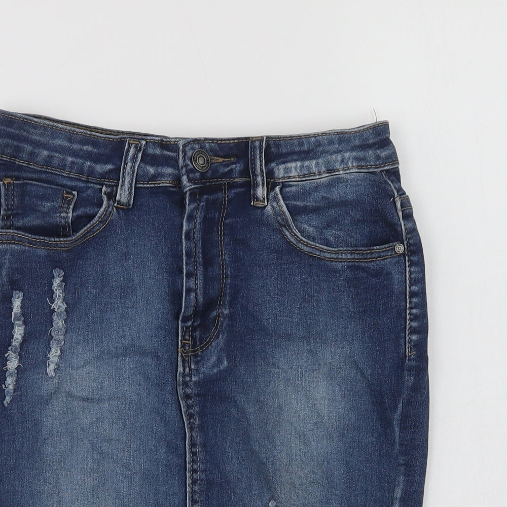 My Bestiny Womens Blue  Cotton Mini Skirt Size S   Button