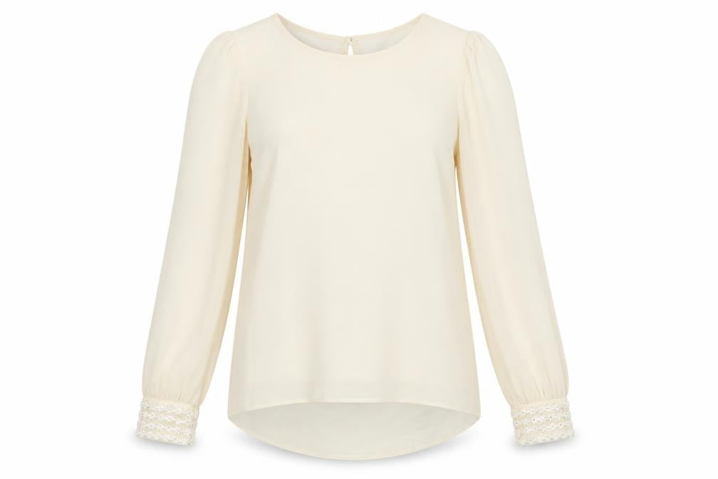 Primark Womens Ivory  Polyester Basic Blouse Size 8 Crew Neck - Embellished Cuffs