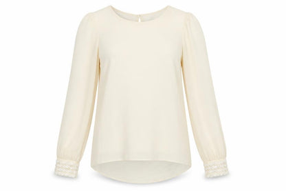 Primark Womens Ivory  Polyester Basic Blouse Size 8 Crew Neck - Embellished Cuffs