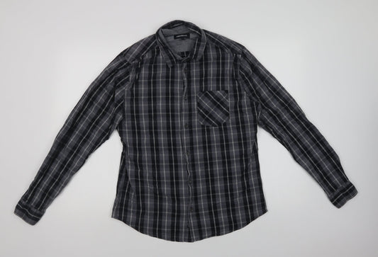 Industrialize Mens Grey Plaid Cotton  Button-Up Size M Collared Button