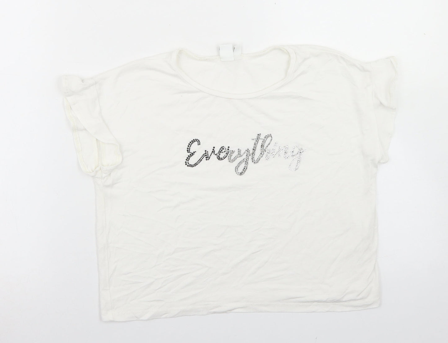 iDo Girls White  Polyester Cropped T-Shirt Size 10 Years Crew Neck  - Everything