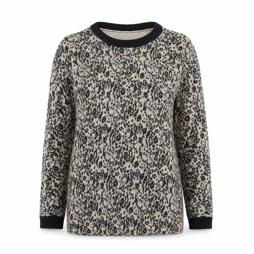 Topshop Womens Beige Crew Neck Animal Print Viscose Pullover Jumper Size 6