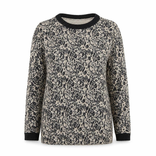 Topshop Womens Beige Crew Neck Animal Print Viscose Pullover Jumper Size 6