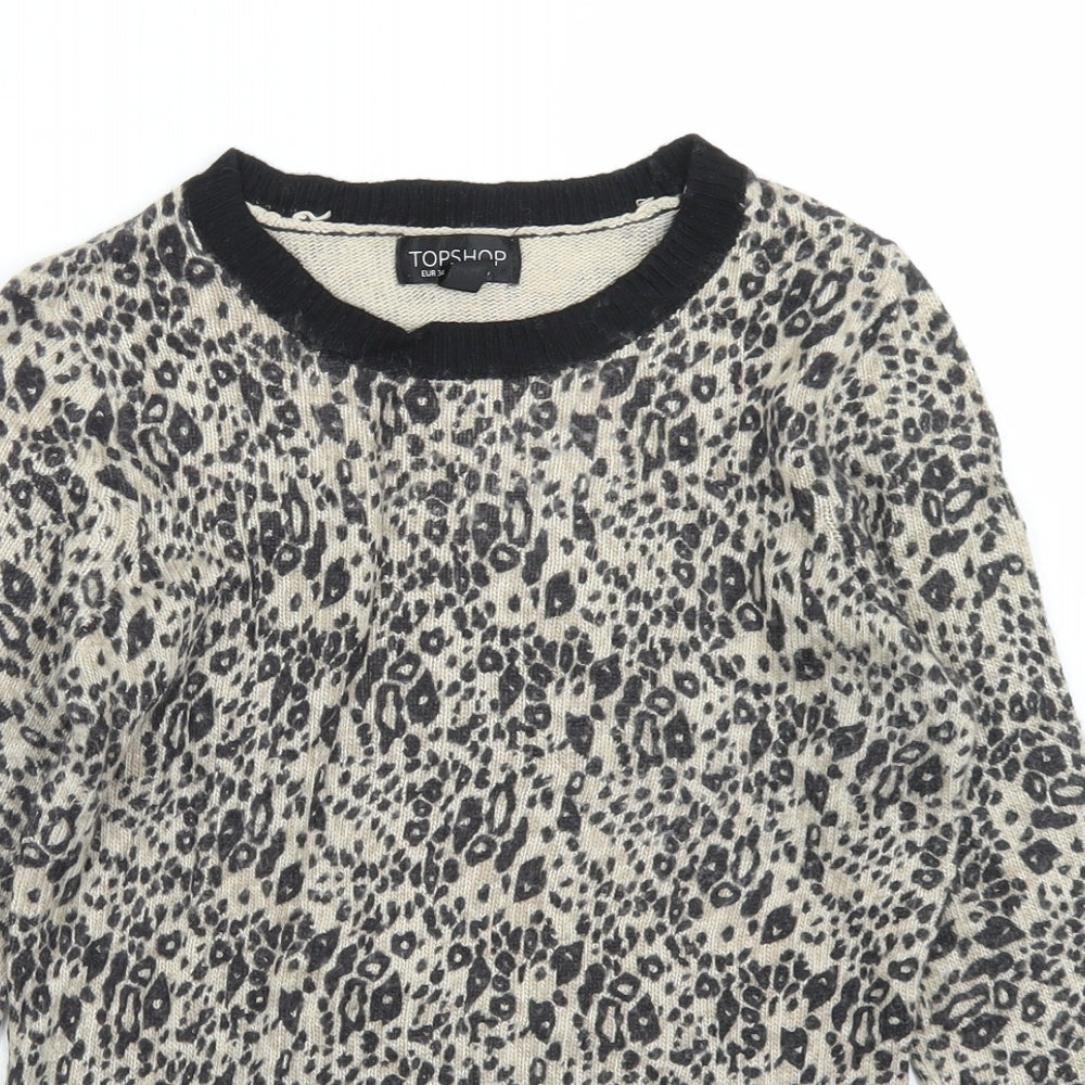 Topshop Womens Beige Crew Neck Animal Print Viscose Pullover Jumper Size 6