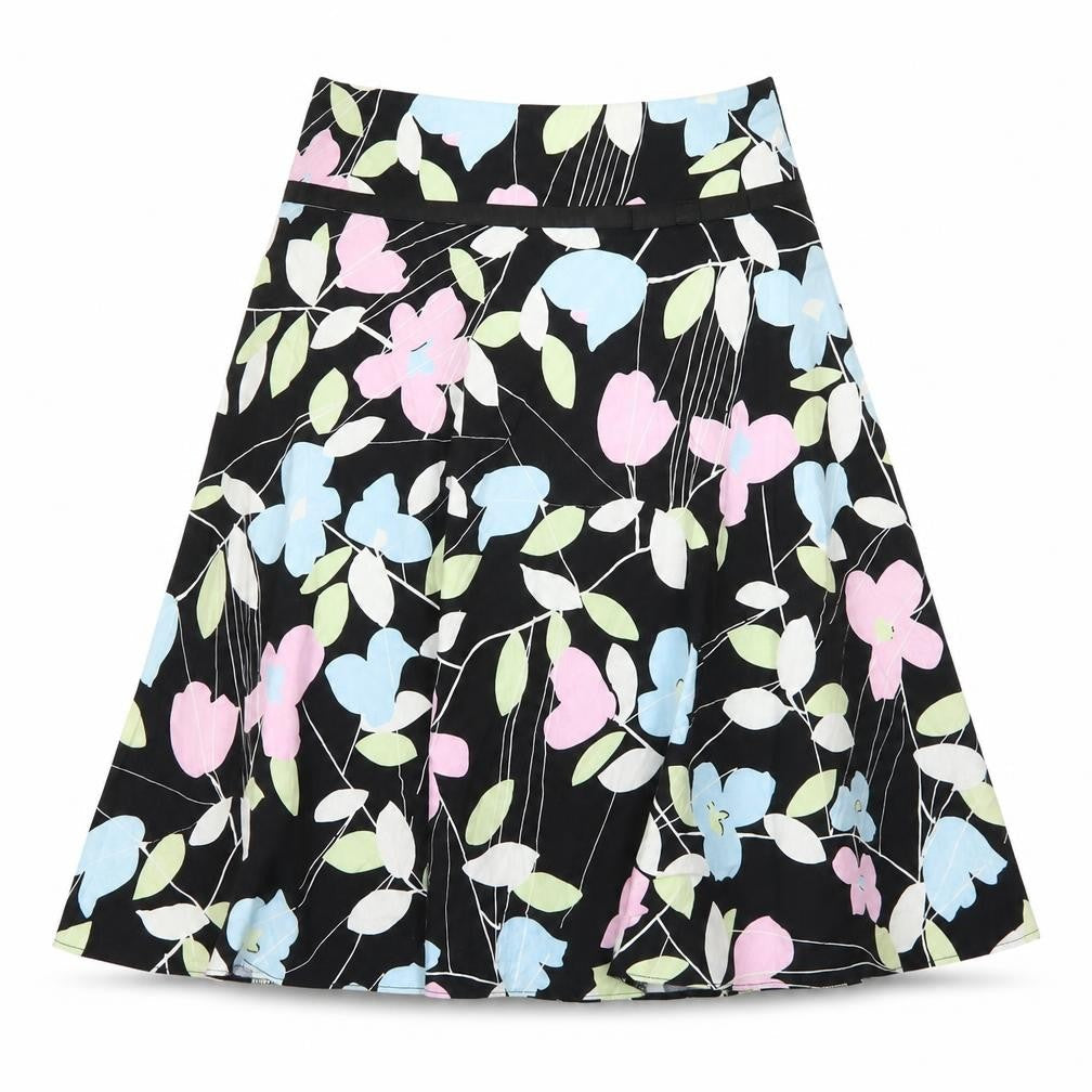 New Look Womens Black Floral Cotton Flare Skirt Size 8   Zip