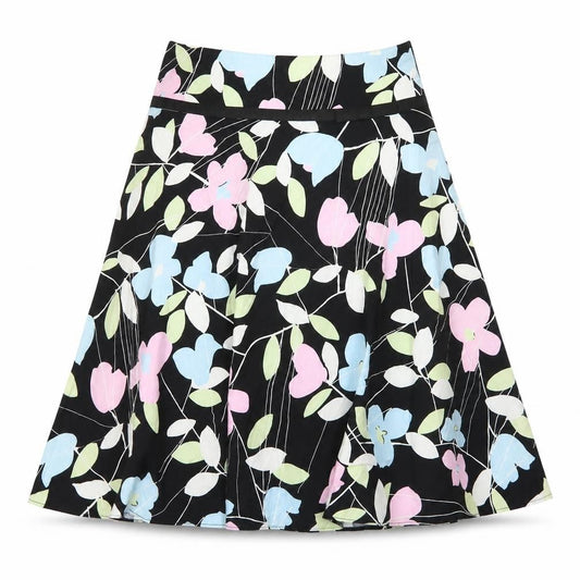 New Look Womens Black Floral Cotton Flare Skirt Size 8   Zip