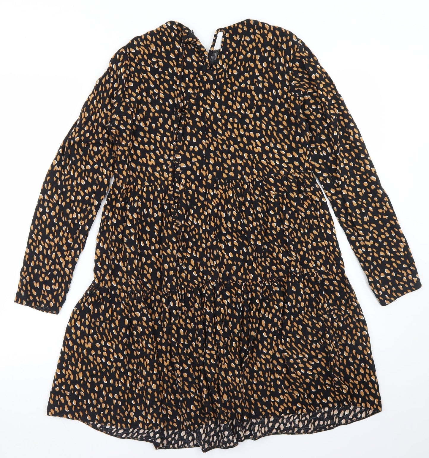 New Look Womens Black Animal Print Viscose Fit & Flare  Size 8  Round Neck Tie