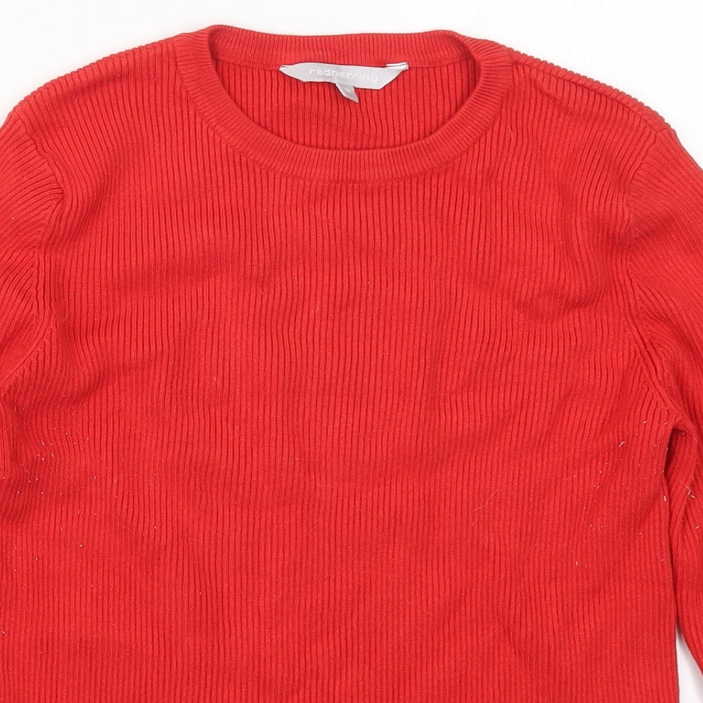 Red Herrint Womens Red Crew Neck  Viscose Pullover Jumper Size 14