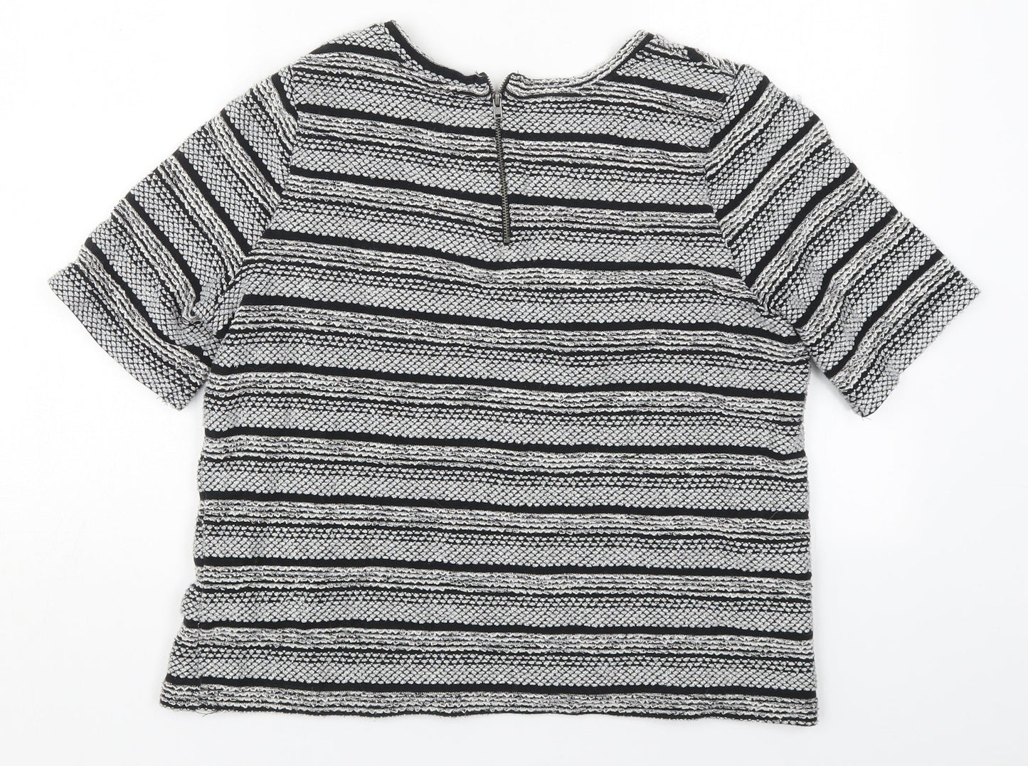 NEXT Womens Grey Round Neck Striped Acrylic Pullover Jumper Size 14
