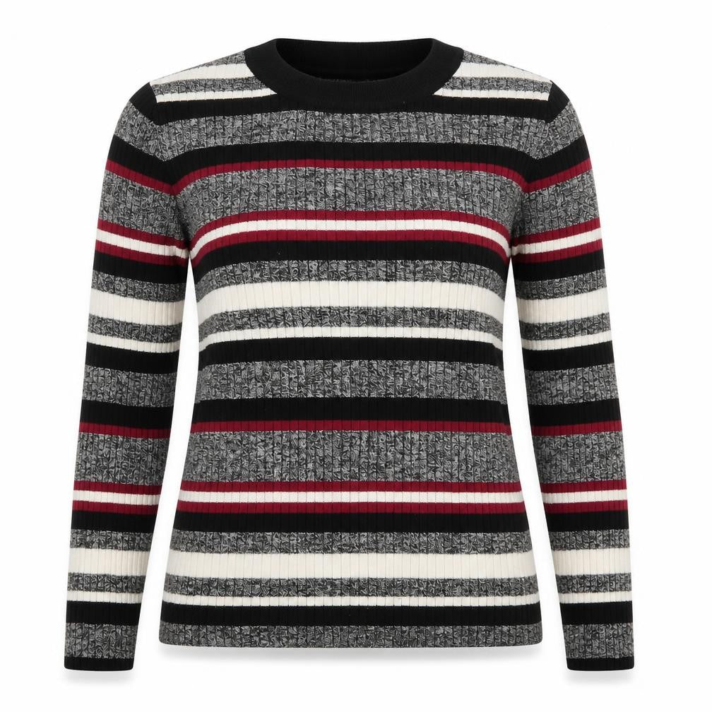 H&M Womens Grey Round Neck Striped Acrylic Pullover Jumper Size S