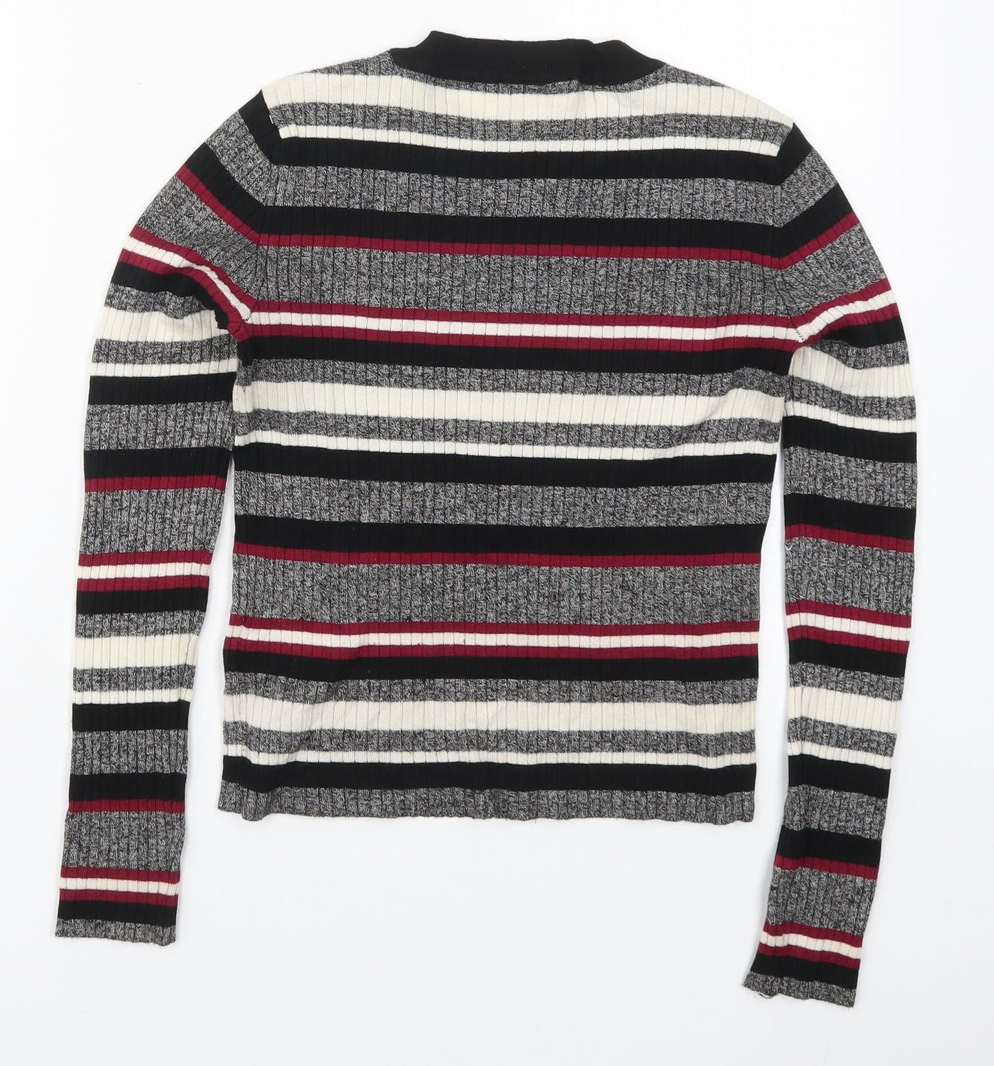 H&M Womens Grey Round Neck Striped Acrylic Pullover Jumper Size S