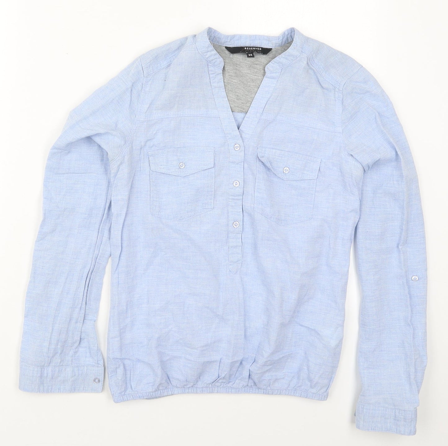 RESERVED Womens Blue  Cotton Basic Button-Up Size 6 Henley
