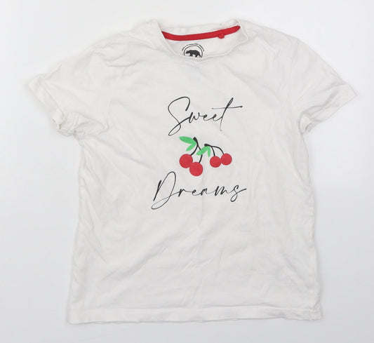 Ridge & Co Girls White  Cotton Basic T-Shirt Size 9-10 Years Crew Neck Pullover - Sweet Dreams