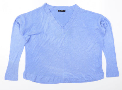 Preloved F&F Womens Blue V-Neck  Acrylic Pullover Jumper Size 16 - Front