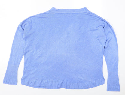 Preloved F&F Womens Blue V-Neck  Acrylic Pullover Jumper Size 16 - Back