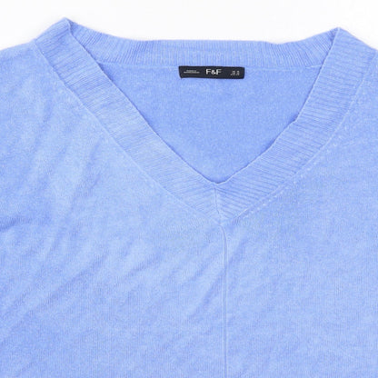 Preloved F&F Womens Blue V-Neck  Acrylic Pullover Jumper Size 16 - Detail
