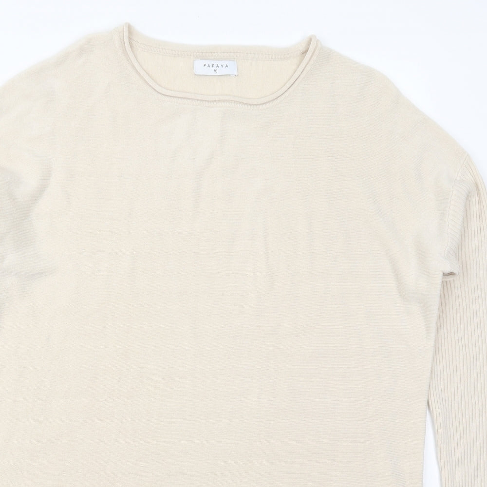 Papaya Womens Beige Round Neck  Acrylic Pullover Jumper Size 10