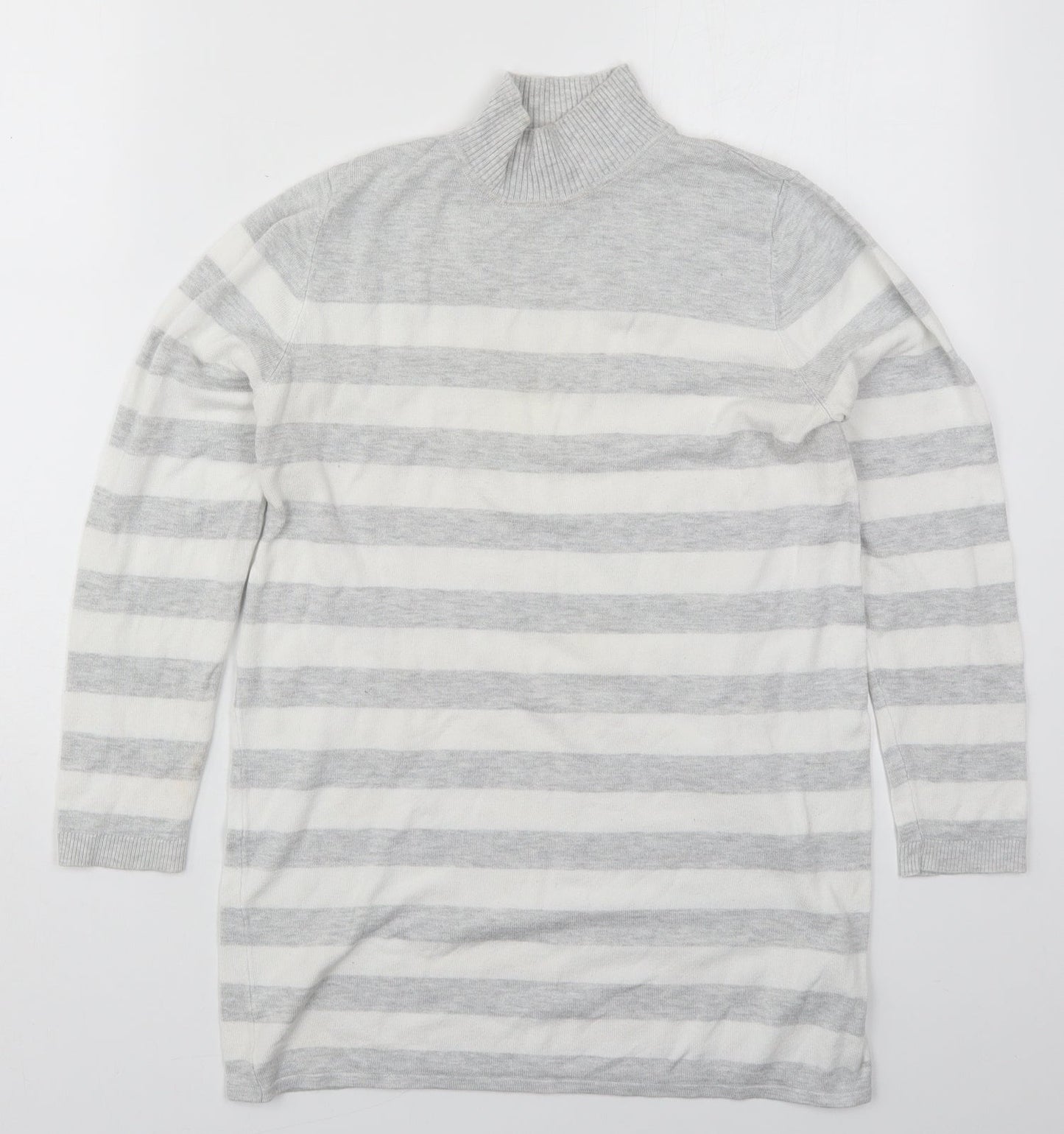Atmosphere Womens Grey Mock Neck Striped Viscose Pullover Jumper Size 10