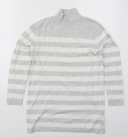 Atmosphere Womens Grey Mock Neck Striped Viscose Pullover Jumper Size 10