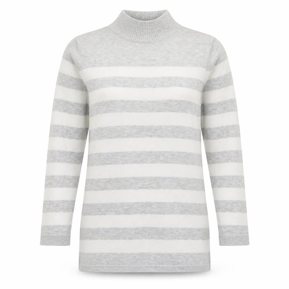 Atmosphere Womens Grey Mock Neck Striped Viscose Pullover Jumper Size 10